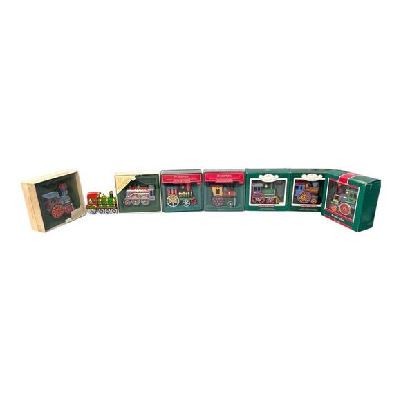 Hallmark Tin Locomotive Collectors Series Ornaments 1982-1989 Set Of 8 COMPLETE